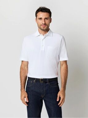 Sid Mashburn Short-Sleeved Polo Shirt in White Pima Pique size L